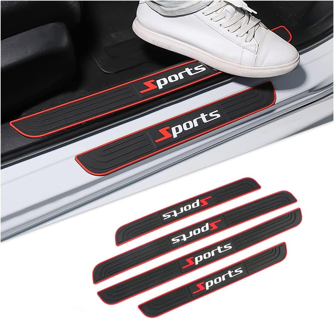 SHITONGSHANGMAO Car Door Sill Protector for BMW i5 Touring (Estate) Type G61E (G61) 2024, Door Threshold Strip Non-Warping Thick Rubber Cushioning Muddy Roads Ride 4PCS Red Black