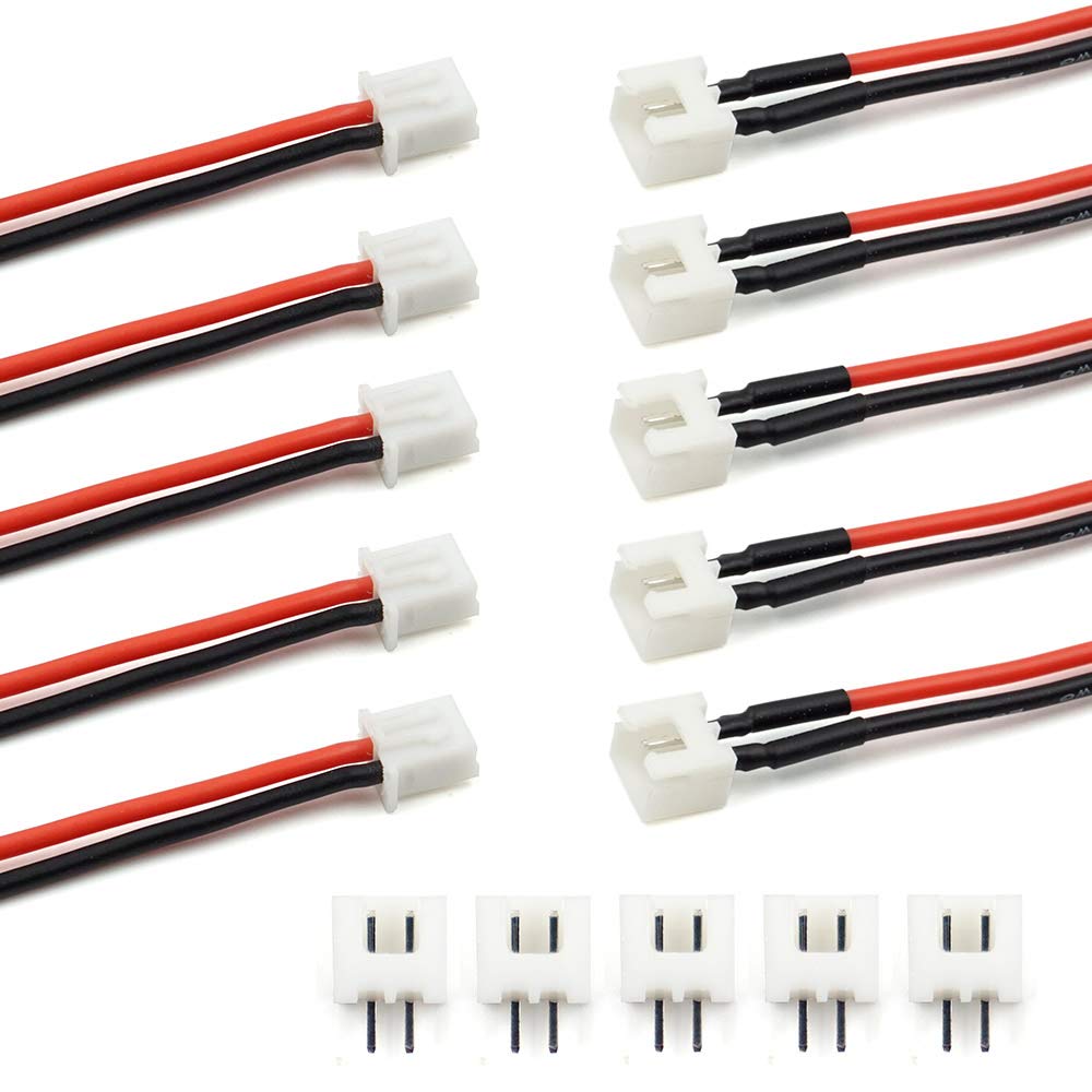 Lot de 5 paires de prises d'équilibrage JST-XH 2,54 mm 1S 2 broches connecteur mâle et femelle avec câbles en silicone de 10 cm