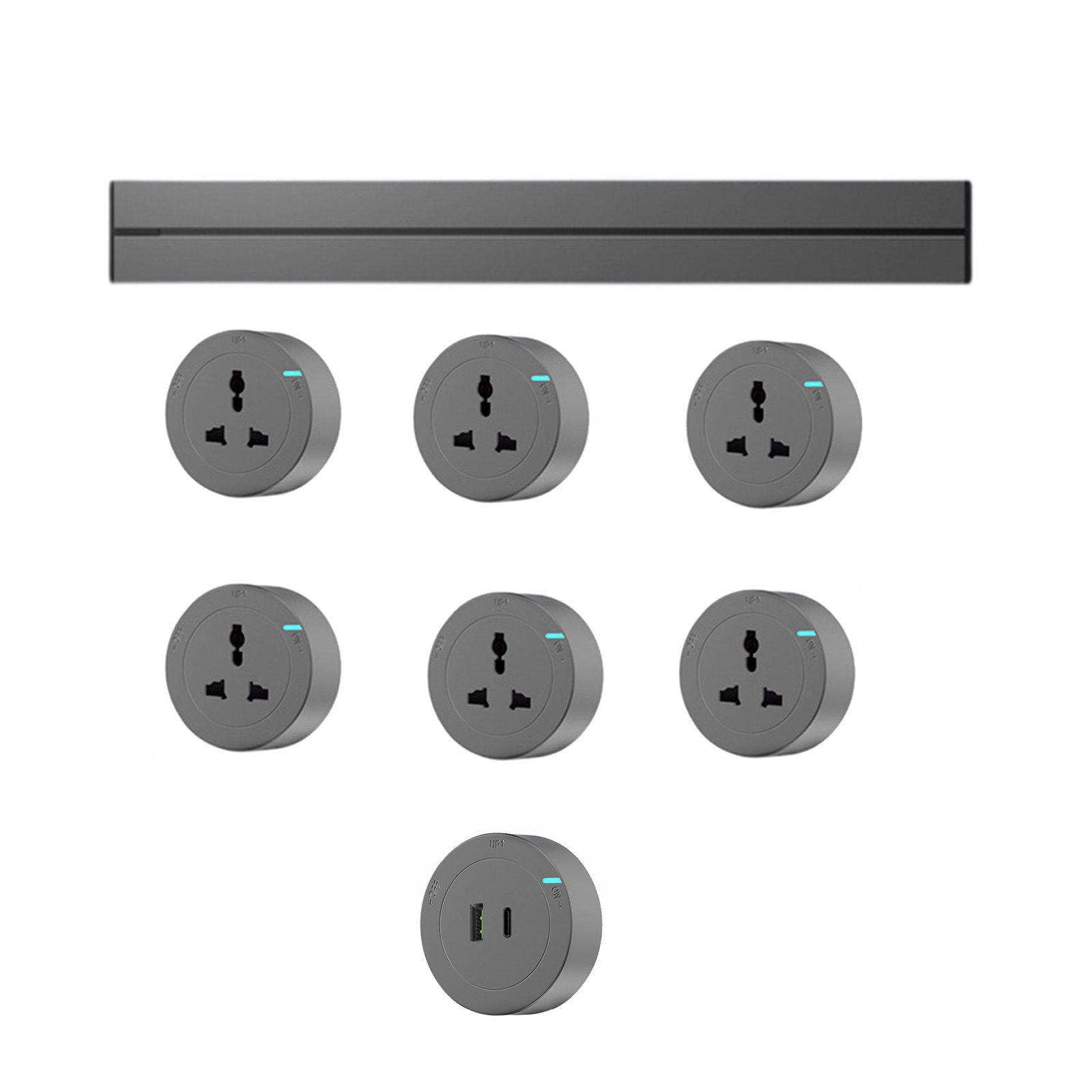 Power Strips Powerful and Safe Track Socket - 8000W Capacity with Waterproof, Anti-Leakage Design. Fashionable Aluminum(Gray,80cm)