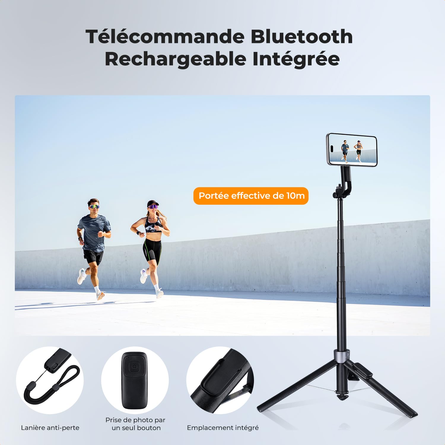 K&F CONCEPT TF08 180cm Trépied Selfie Stick iPhone Compatible avec DJI OSMO Pocket 3/4, Clip 3 en 1 Trépied Téléphone Magnétique & Vis 1/4", Trépied MagSafe Compatible avec iPhone 17/16/15,Insta360 X5