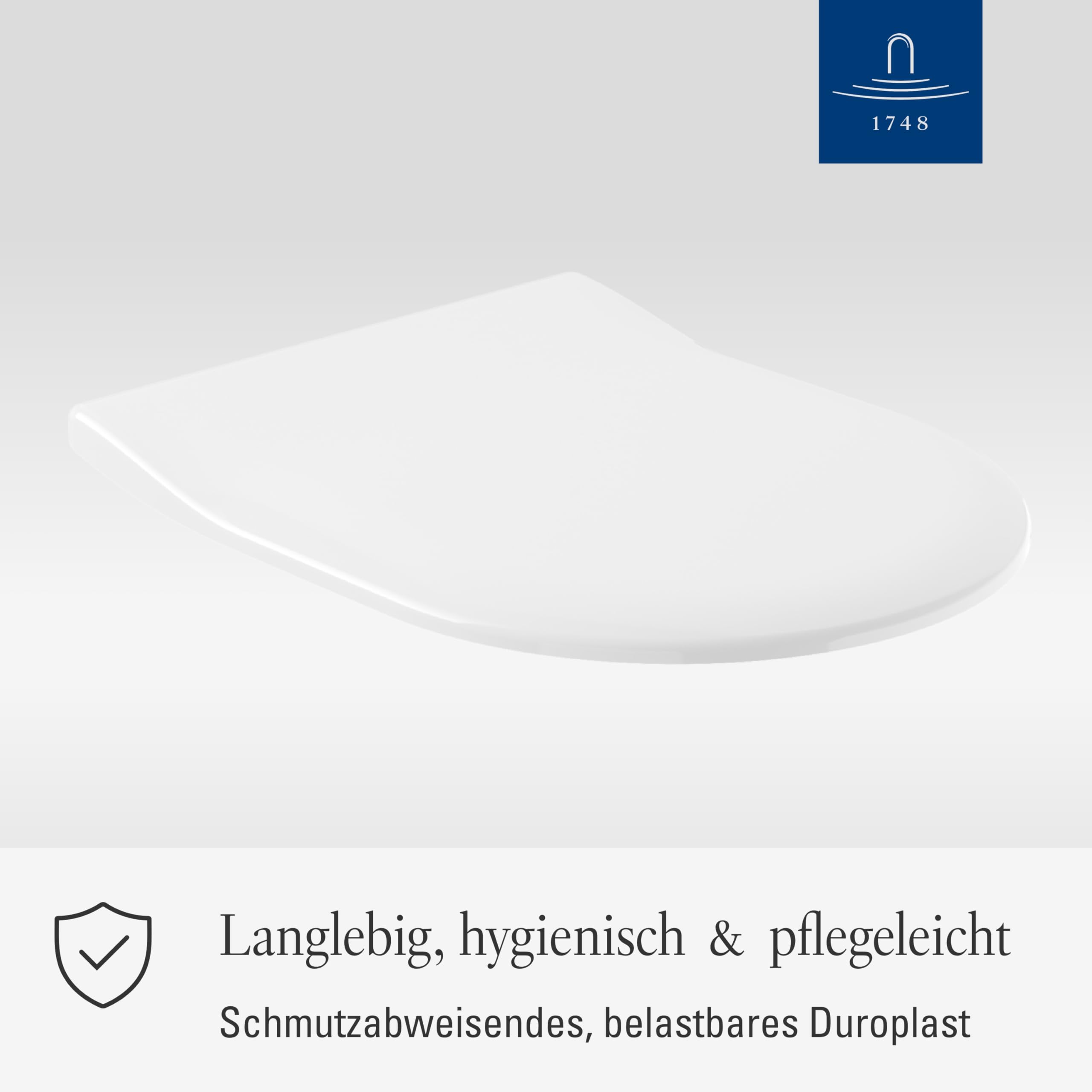 Villeroy & Boch Subway SlimSeat WC-Sitz, D-Form – Weiß Alpin, glänzend | Mit Edelstahl-Scharnieren, ultraflach, aus bruchsicherem Duroplast, Original Ersatzteil, 9M656101