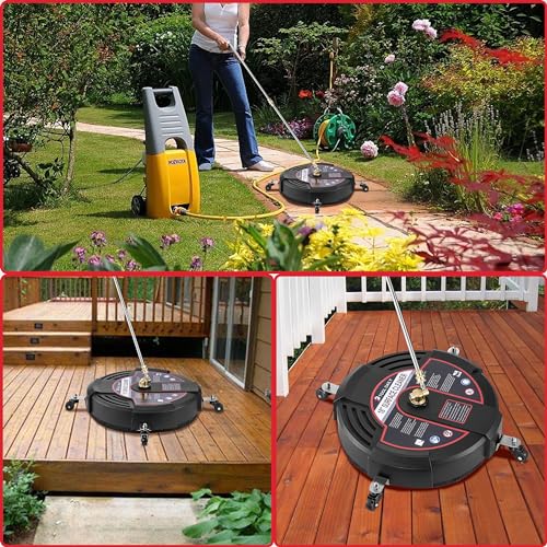 Image of Tool Daily 18 inch Surface Cleaner for Pressure Washer with 4 Wheels, 2 Extension Wands, Power Washer Surface Cleaner for Driveway, Sidewalk, Concrete, Patio Cleaning, 3600 PSI