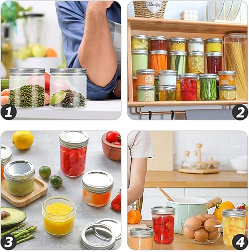 Miniatura 9 de Angoily Paquete de 6 tarros transparentes de 8 onzas con tapas, tarros de almacenamiento vacíos, recipientes de plástico para especias, gelatina,