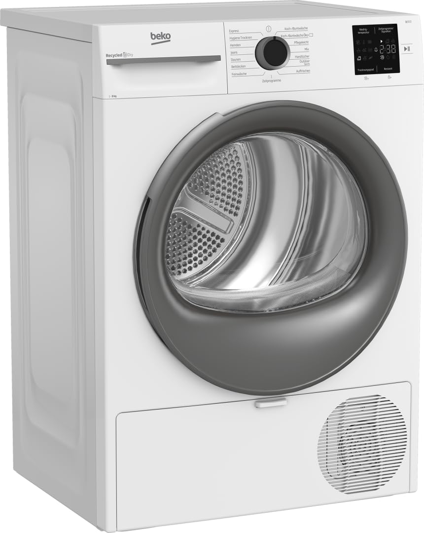 Beko BM3T38210W1 Wärmepumpentrockner, Wäschetrockner, 8 kg, allergikergeeignet, Hygiene Trocknen & Hygiene Auffrischen, 15 Programme, Express, Weiß