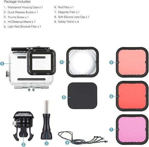 Miniatura 7 de SOONSUN Carcasa impermeable con 4 filtros de buceo para GoPro Hero 7 6 5 Black and Hero (2018) - Rojo, rojo claro, magenta, 5 filtros macro para