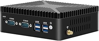 Mini Computers, Kinupute Desktop Fanless Industrial PC Celeron J4125 2.0-2.7GHz, Windows 10 Pro 64 Bit, 8GB RAM, 256GB SSD, 2xNICs, 2xCOM, HDMI/VGA, BT4.0, 2.4G+5G WiFi for Industry Office HTPC