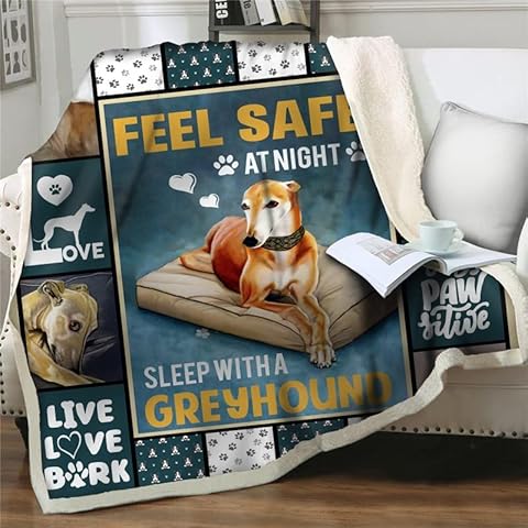 Blue Whippet Fleece Throw Blanket Double Size, Weighted Flannel Blankets for Adult Kids, Soft Cozy Plush Fluffy Sofa Blanket for Bed Bedspread Travel Couch, 60x80 Inch Cover