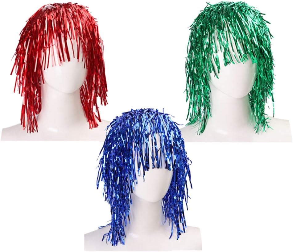 TOYANDONA 5 Pcs Foil Tinsel Wigs Fancy Dress Metallic Hair Wig Glitter Carnival Headwear Party Wigs Fashion Women Headwear for Hairpiece Shiny Party Costume Cosplay