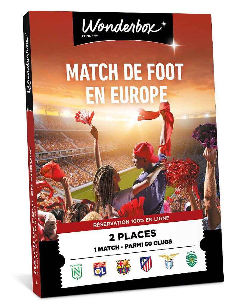Wonderbox Connect - Coffret Cadeau - Match de Foot en Europe - 2 places pour 1 match au choix - 50 clubs de Football - Équipe de France, Olympique Lyonnais, FC Barcelone, AC Milan… - Validité 27 mois