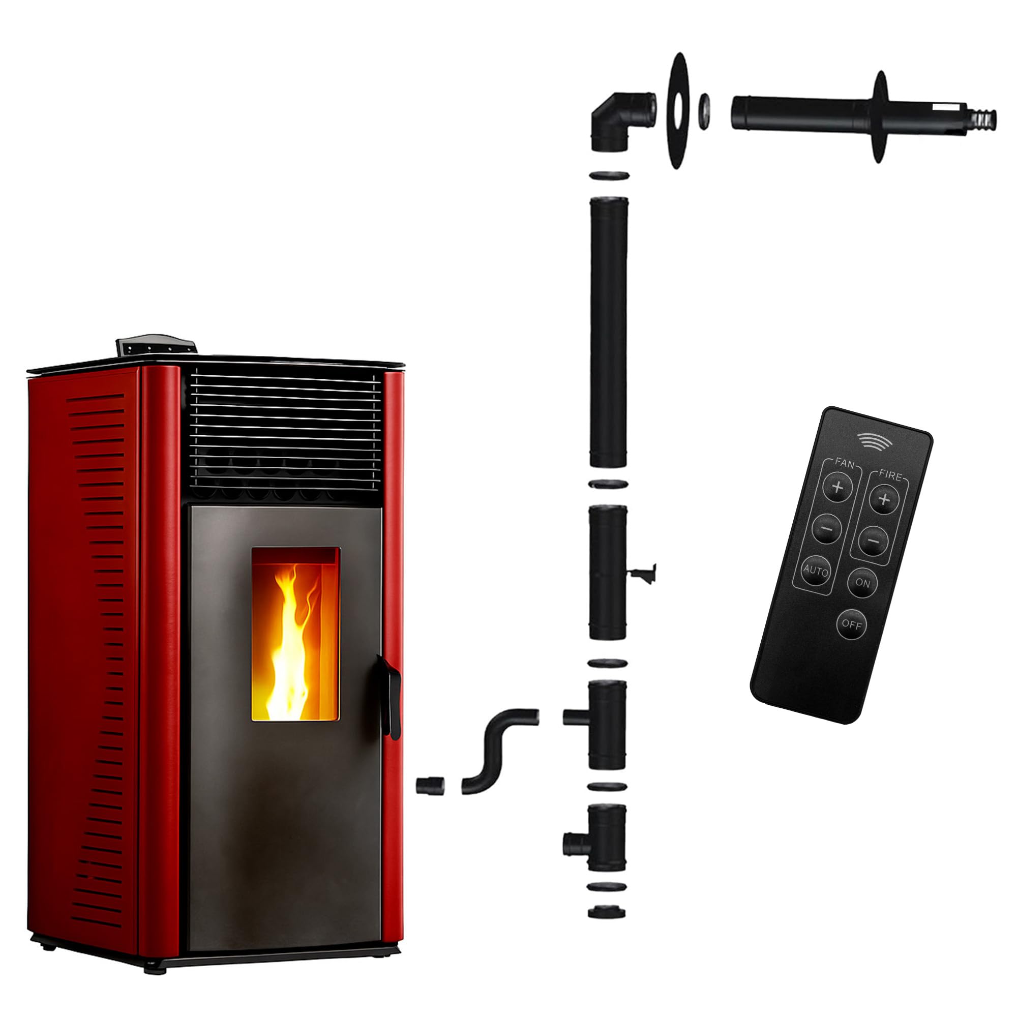 Poêle à granulés étanche Anita 15 kW Bordeaux Sannover + Kit d'installation Complet