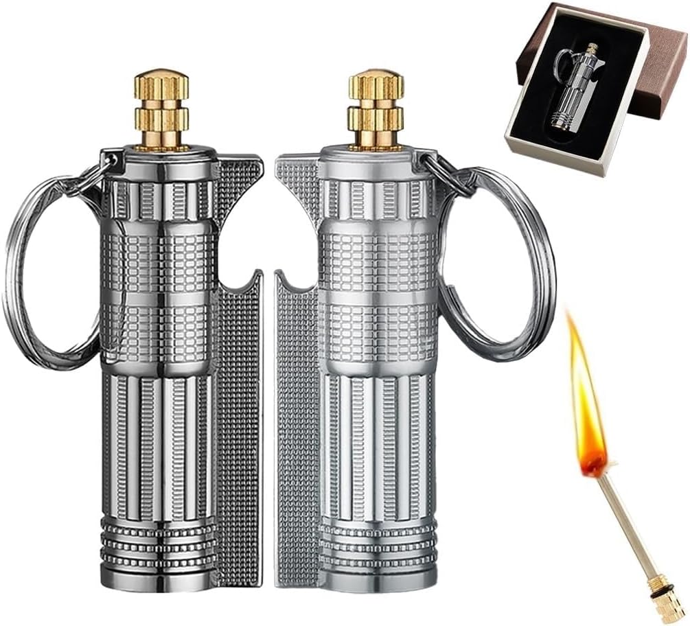 Keychain Match Kerosene Lighter with Multi-Function Bottle Opener, Reusable Waterproof for Outdoor,Camping,Men's Gift(2pack 5)