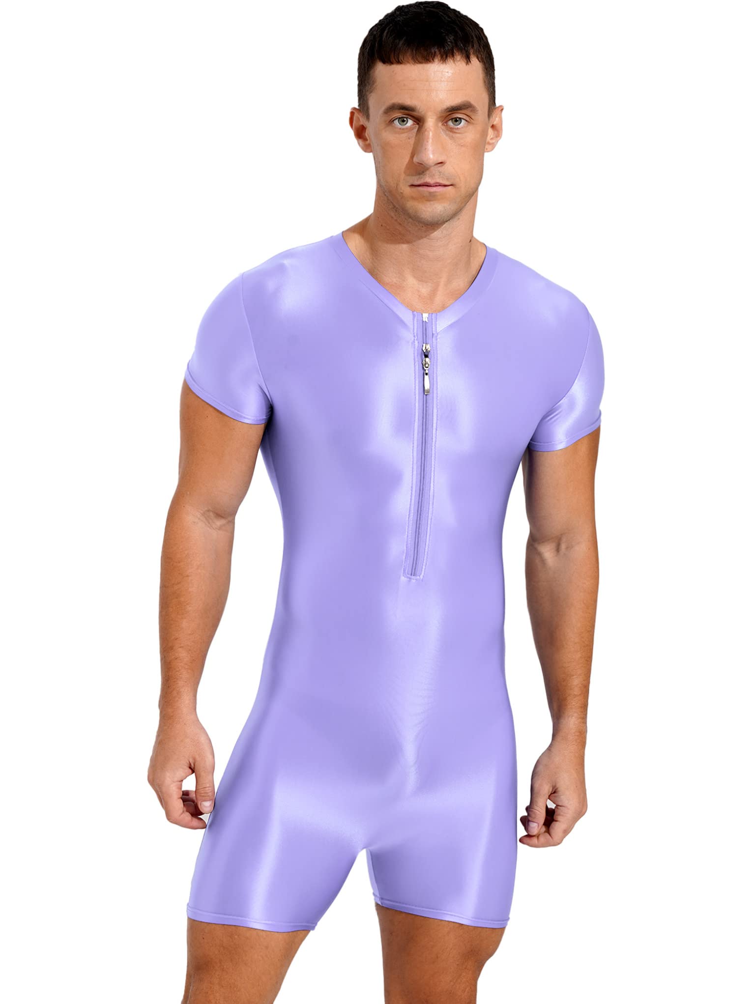 Mufeng Herren Badeanzug Ganzkörper Trainingsanzug Glänzender Surfanzug Strand Pool Mit Reißverschluss Meer Badebekleidung Sportkleidung Gymnastik Kurzärmel