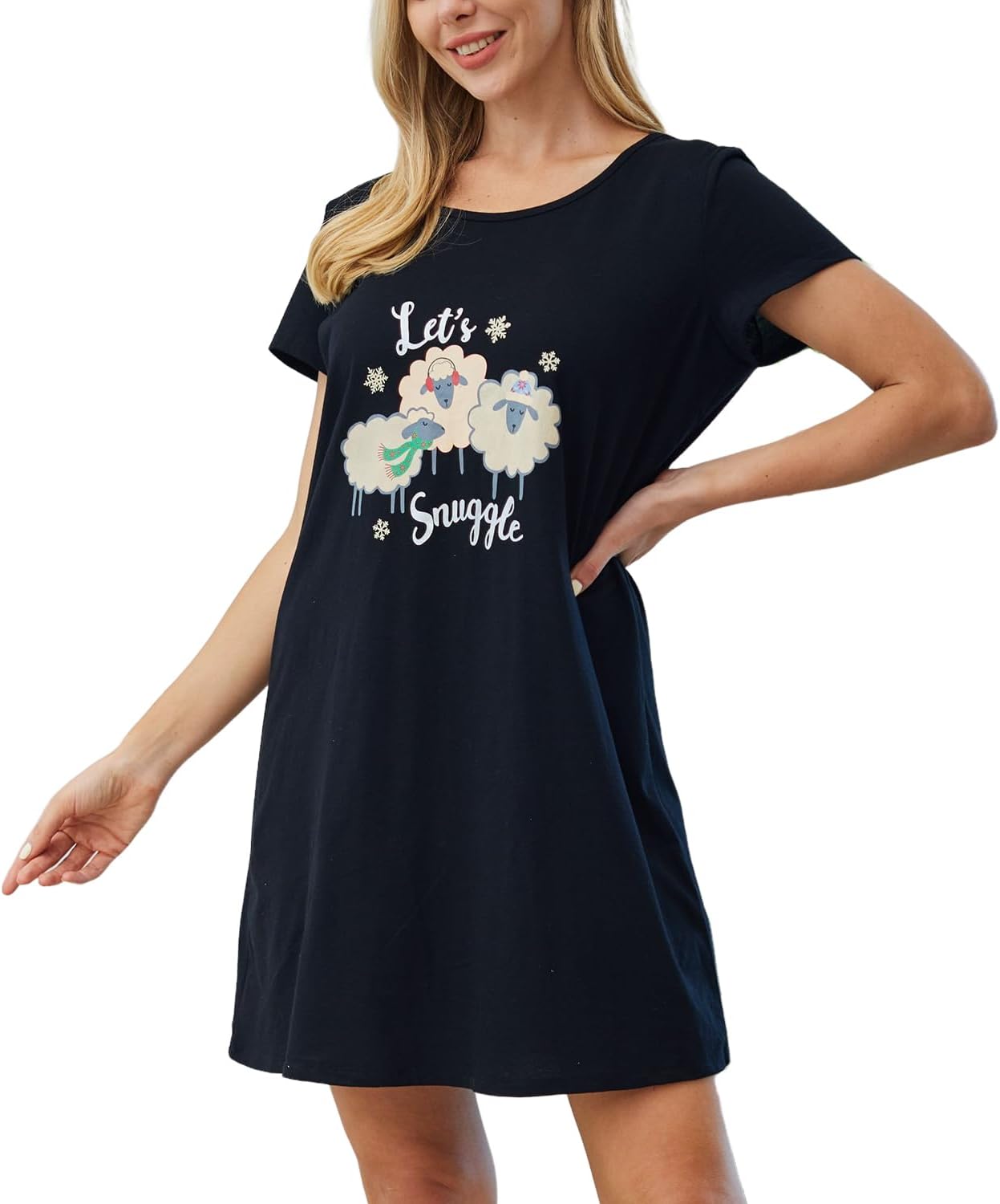 Inadays Women's Cotton Nightgown Sleepwear Short Sleeves Nightshirt Casual Print Sleepdress Loose Comfy Pajama - Image 3