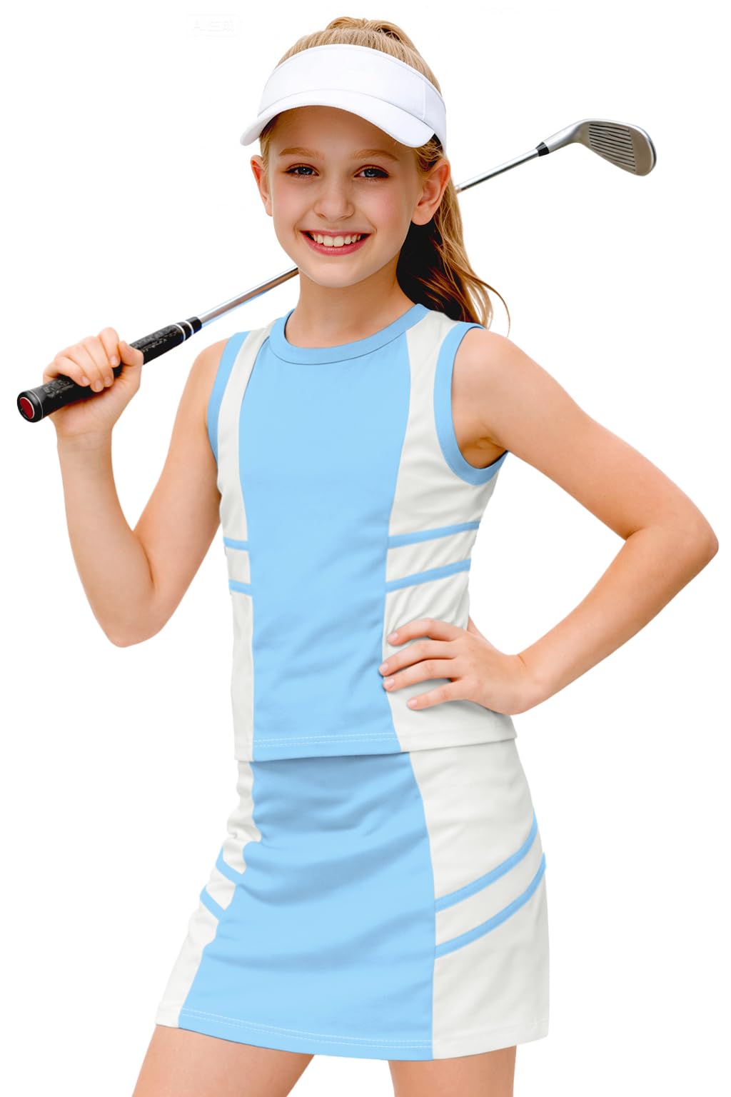 AOBUTE Conjunto de camiseta sin mangas y falda con pantalones cortos para niñas de 4 a 12 años