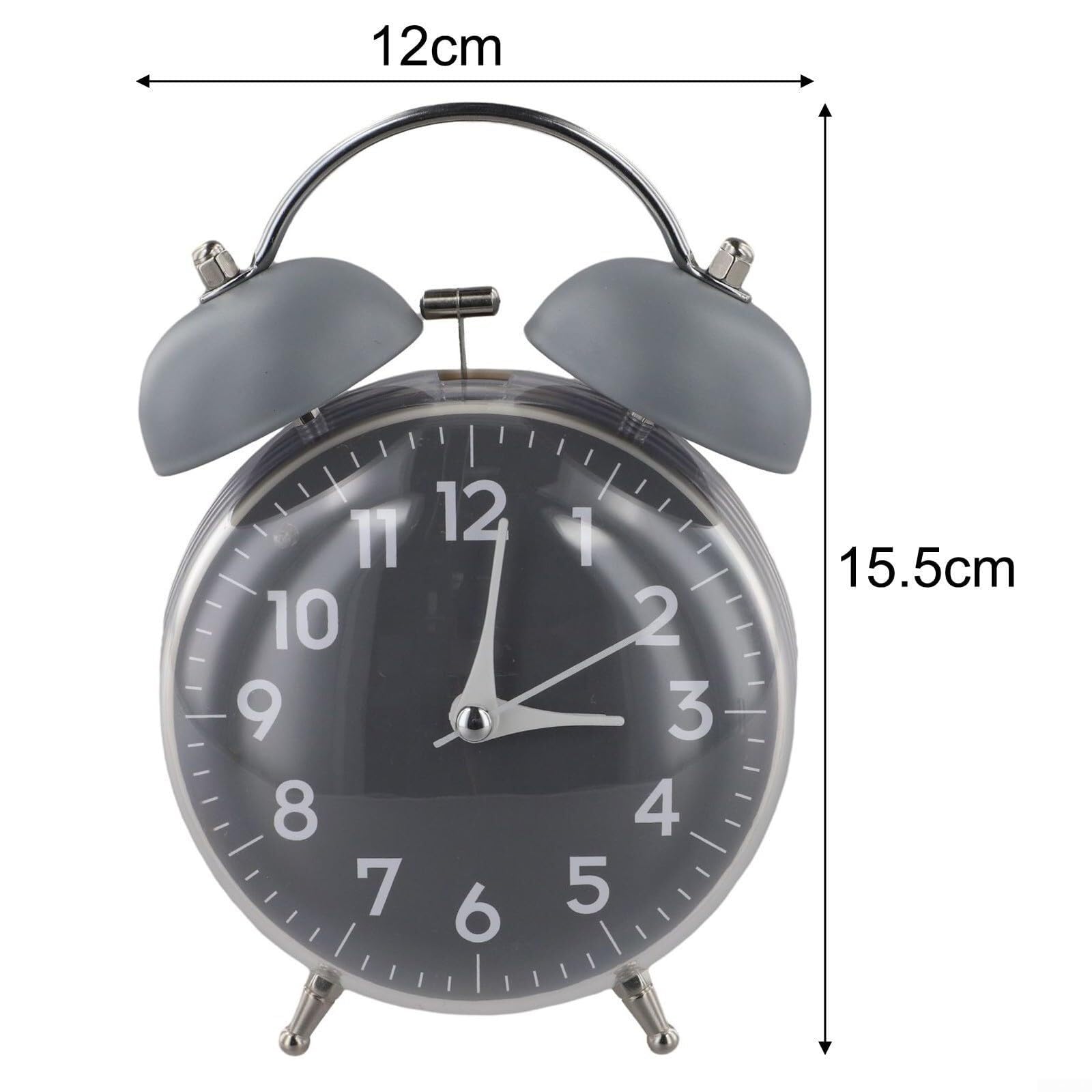 Vintage-Tischwecker aus Metall mit Zwei Glocken und lautem Nachtlicht for Zuhause, Büro, Studentenwohnheim oder Nachttisch wecker analog(Grey)