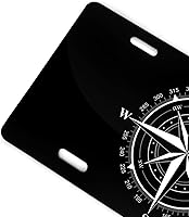 Vista 3 de Placa de matrícula frontal de rosa de los vientos en blanco y negro, placas de matrícula decorativas de aluminio, divertida placa de metal