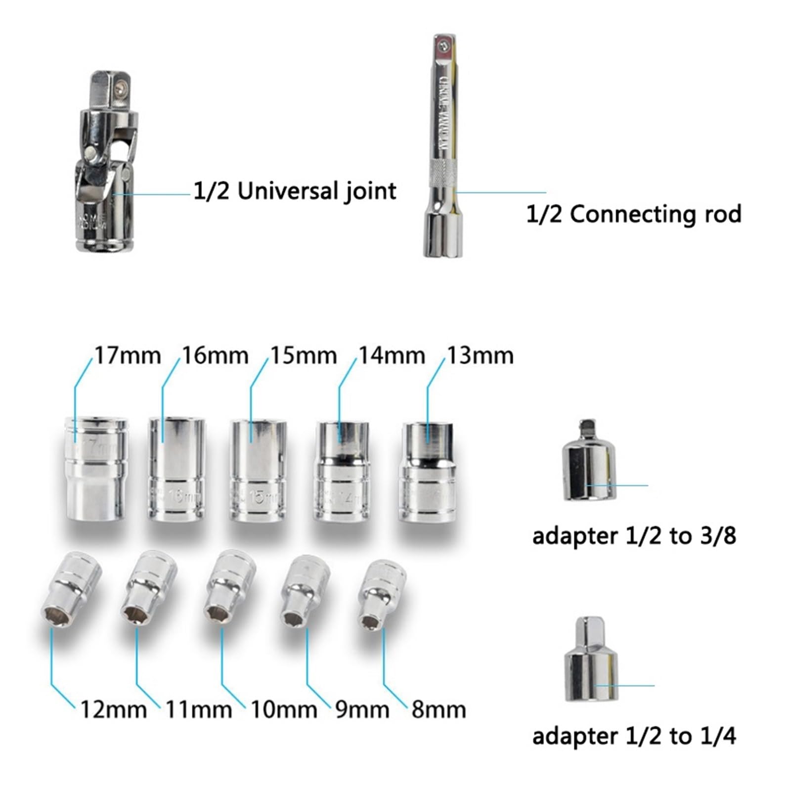 Dinamometrica Digital, Juego de adaptadores de Llave dinamométrica Digital 1/2, Llave de Tubo de carraca dinamométrica, Herramienta de reparación con Enchufe 3-30nm(3-30nm Set)