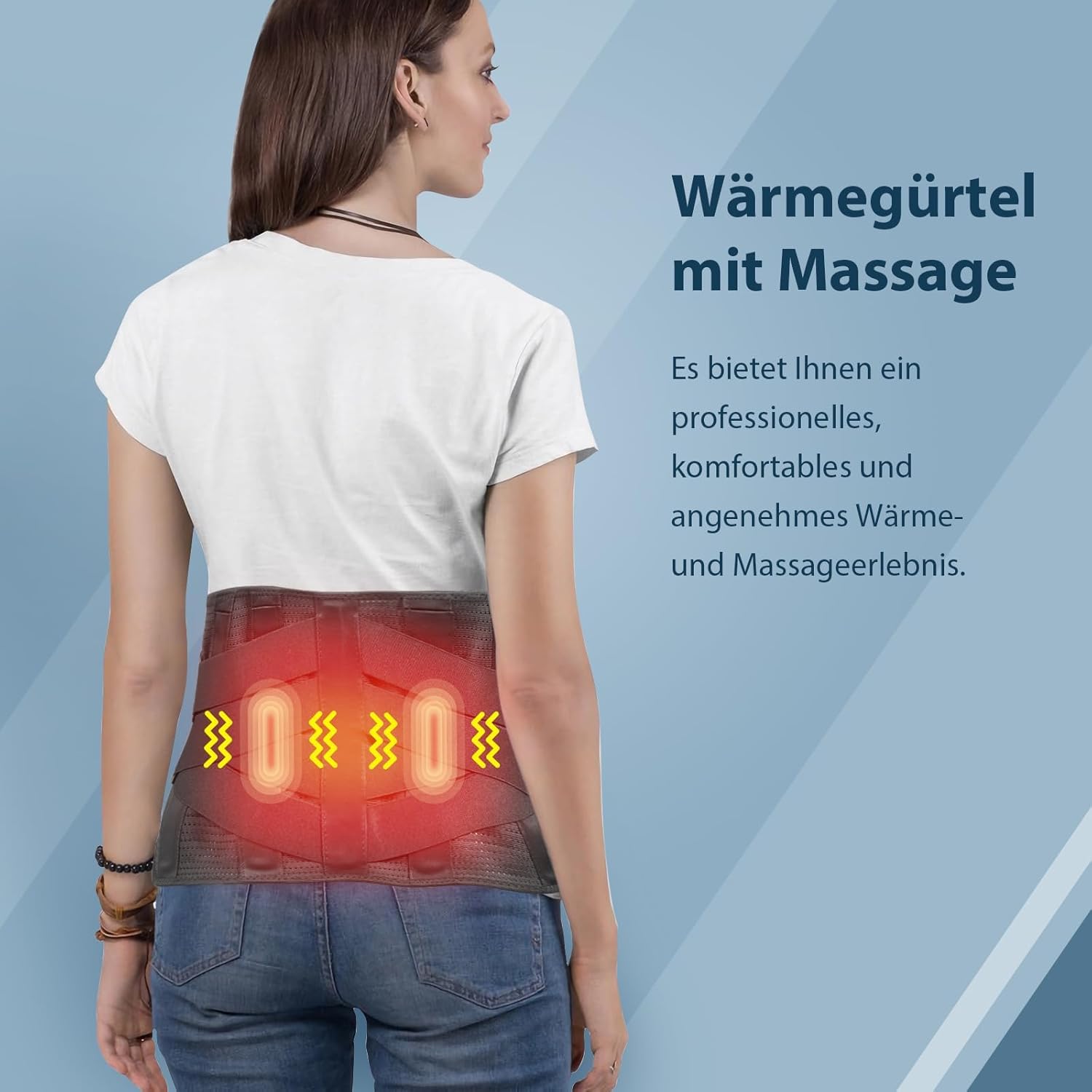 Vibrationsmassage Wärmegürtel, Verstellbare Rückenmassagegerät mit Heizung gegen Rückenschmerzen, 5000mAh Akku Heizgürtel mit 3 Wärmestufen & 4 Massagemoden für Bandscheibenvorfälle,Ischias-XL