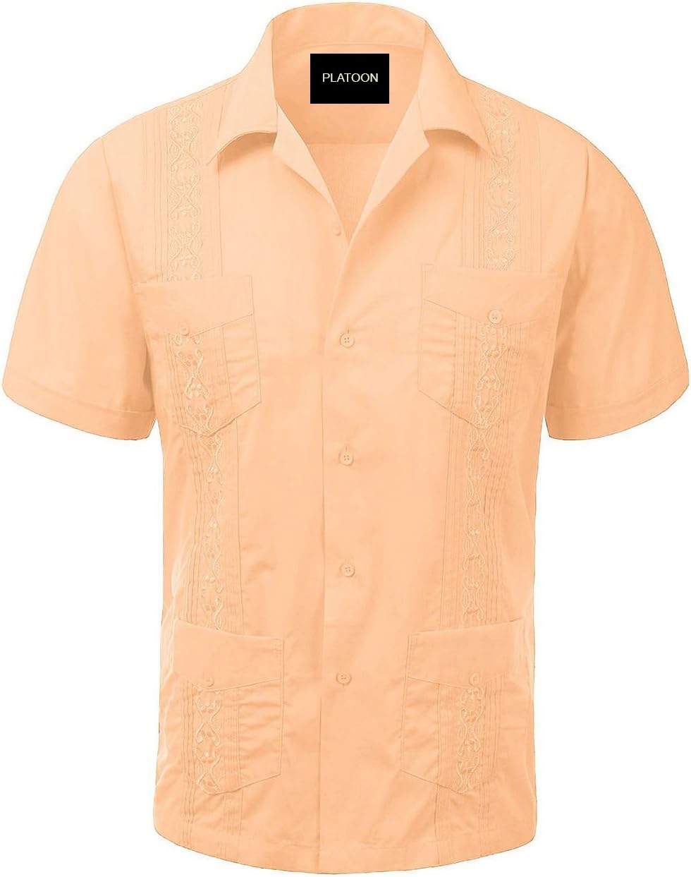 Platoon Guayabera Short Sleeve Mens Cuban Shirt Wedding Cigar Beach Bartender