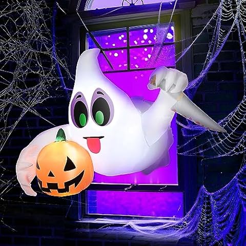 Urvoix 3.5FT Halloween Inflatables Ghost, Outdoor Halloween Decorations Window Ghost with Build-in LED Lights, Blow Up Ghost Broke Out from Window for Holiday Lawn Garden Decor Cover