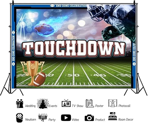 Miniatura 3 de YongFoto Telón de fondo de retocar 5 x 3 pies, rugby fútbol americano, Super Bowl, juego, campo, hierba, zona final, celebración, fotografía, fondo,