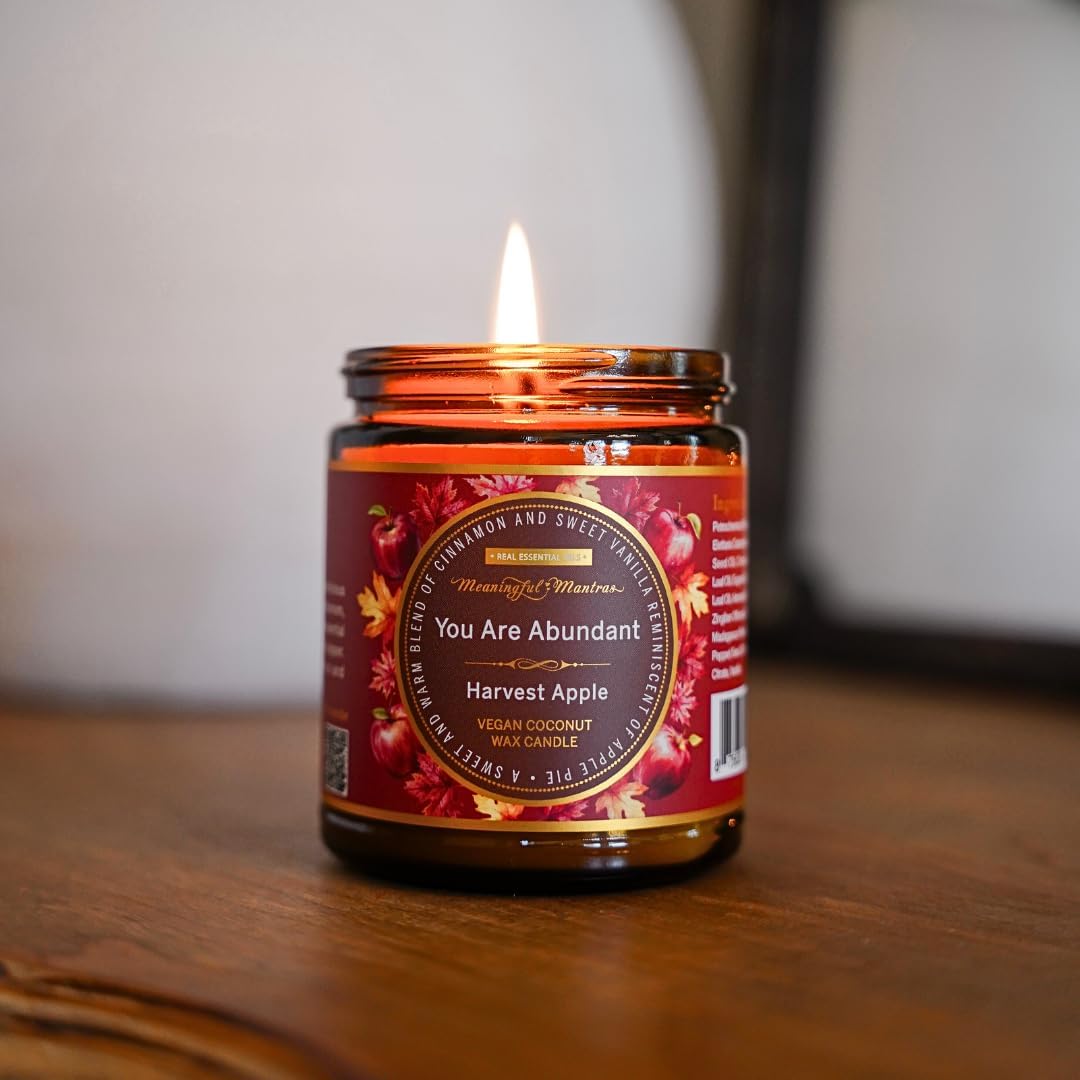 Harvest Apple Pure Essential Oils Non-Toxic Fall Aromatherapy Candle 8oz Coconut Wax Candle