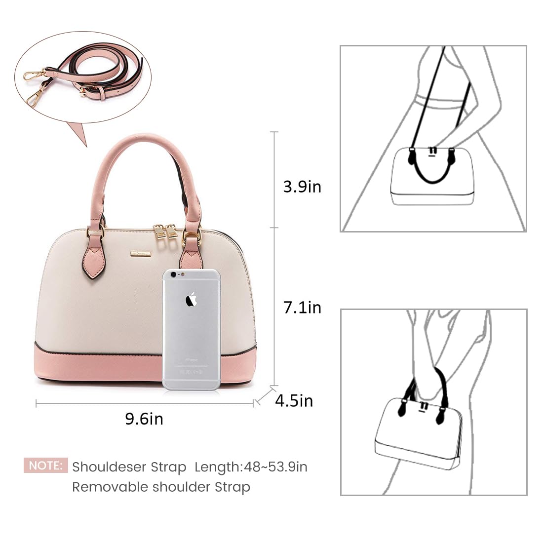 LOVEVOOK Purse for Women Small Crossbody Bags Classic Double Zip Top Handle Dome Satchel Bag: Pink/Beige