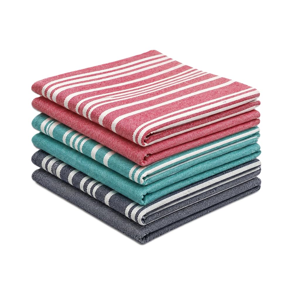 Vriksham Cotton Multi-Purpose Hand Towels | Waffle & Stripe Design | Large 60 x 40 cm | Ideal for Dish, Lunch & Daily Use (6, Multi 16x25)-image-20