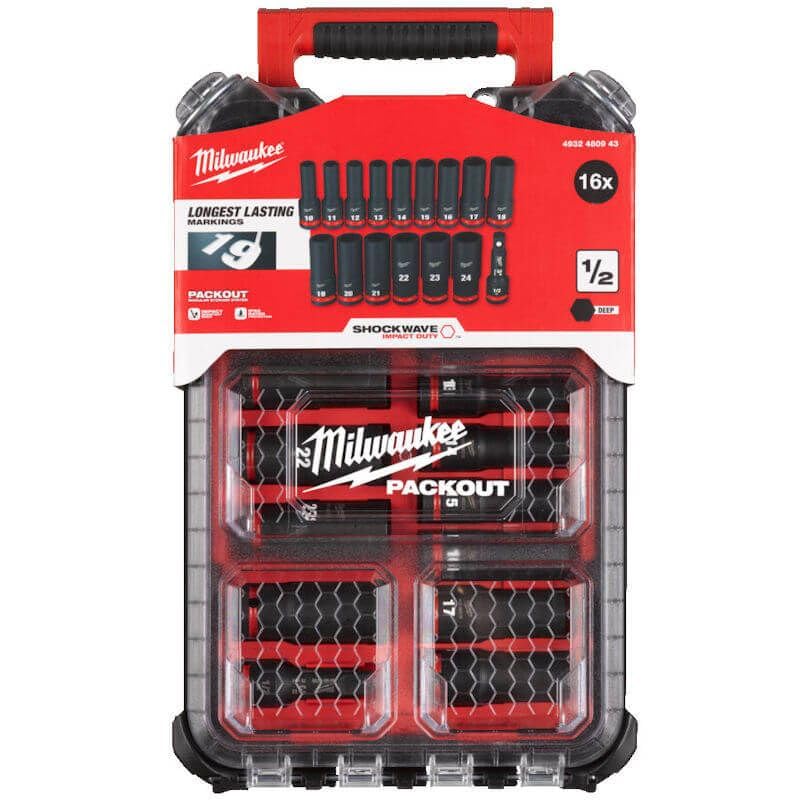 Milwaukee Shockwave 4932480943 - Juego de llaves de impacto (1/2" de largo, 16 piezas)