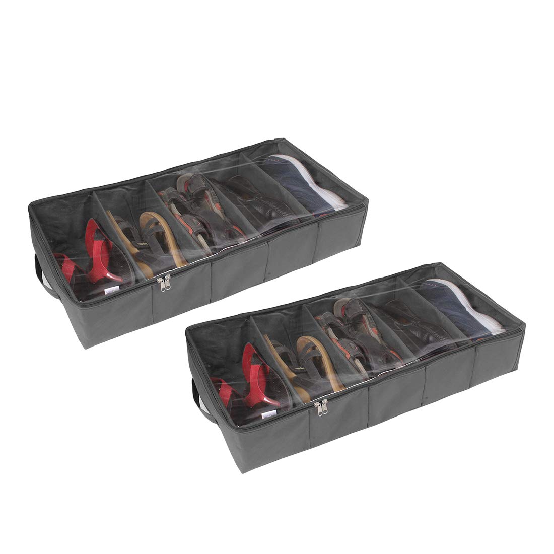 PrettyKrafts 5 Pair Shoe Storage Box| Large Underbed Storage Shoe Bag |Shoe Organizer Underbed Closet| Travel Shoe Cover | Men's Shoes Covers Storage Boxes | Folding Shoe Box, (Set of 2), Black-image-33