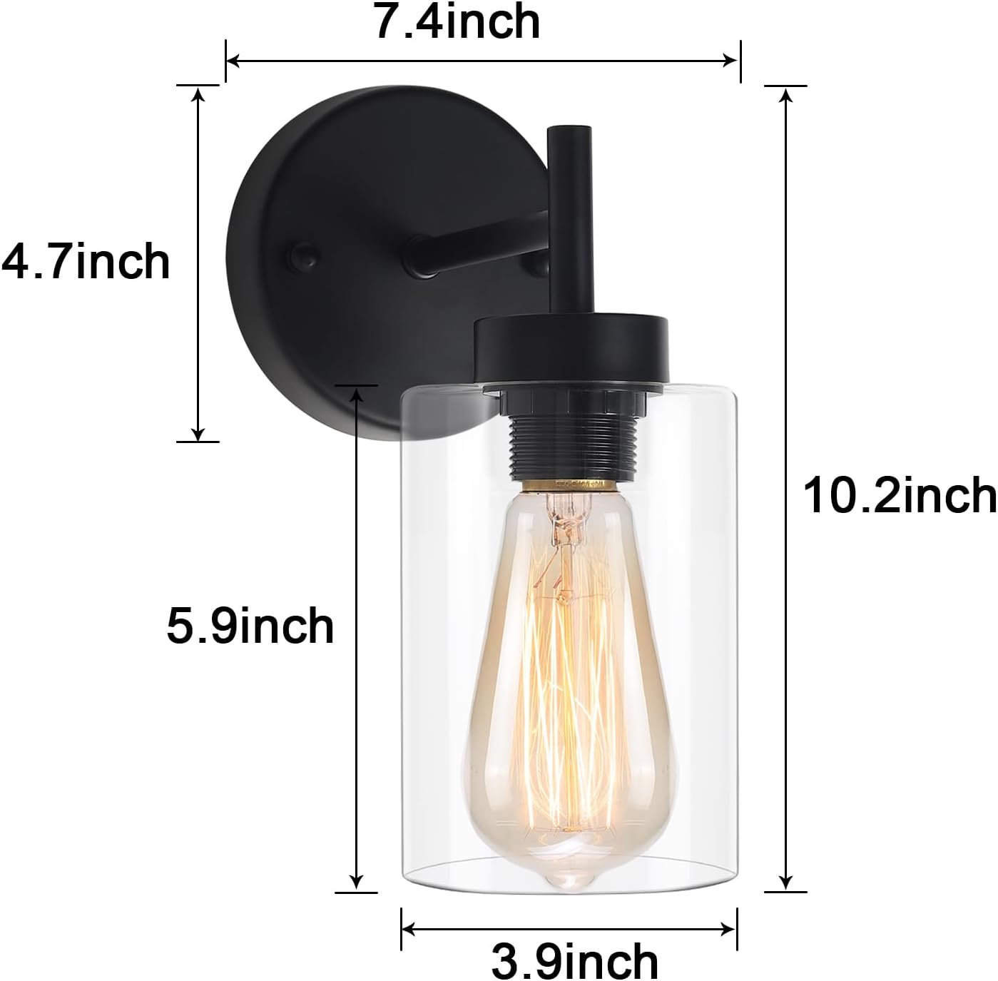 MEIJIA Black Wall Sconces Set of Two with Glass Shade Modern Bathroom Wall Sconces Wall Lighting Indoor Wall Lamps for Bedroom Wall Lights for Living Room Bathroom Vanity Light Fixture