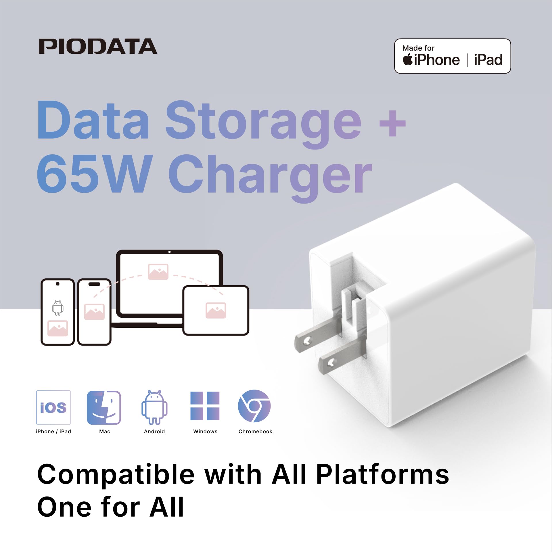 Caricabatterie USB-C iPhone Flash Drive: 65 W ricarica rapida, 256 GB certificato Apple MFi per iPad, Android, laptop, MacBook, archiviazione di backup, memoria esterna, adattatore di