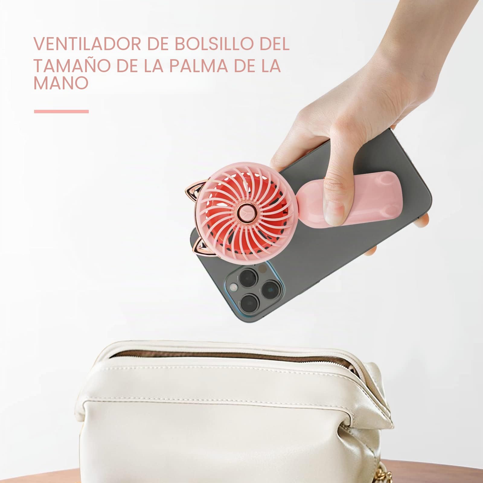 JYPS Ventilador Portátil de Mano, Mini Ventilador USB con Batería Recargable y 3 Velocidades, Lindo Ventilador Eléctrico Personal Pequeño Para Niñas/Mujeres/Niños Viajes al aire libre Plegable