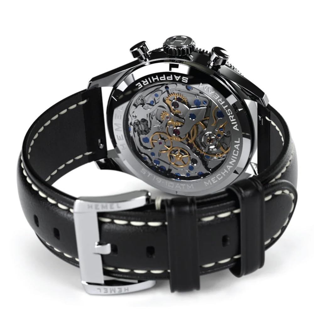 Hemel Airstream Chronograph Mechanisch Stahl Leder Weiß Schwarz Saphir Herrenuhr