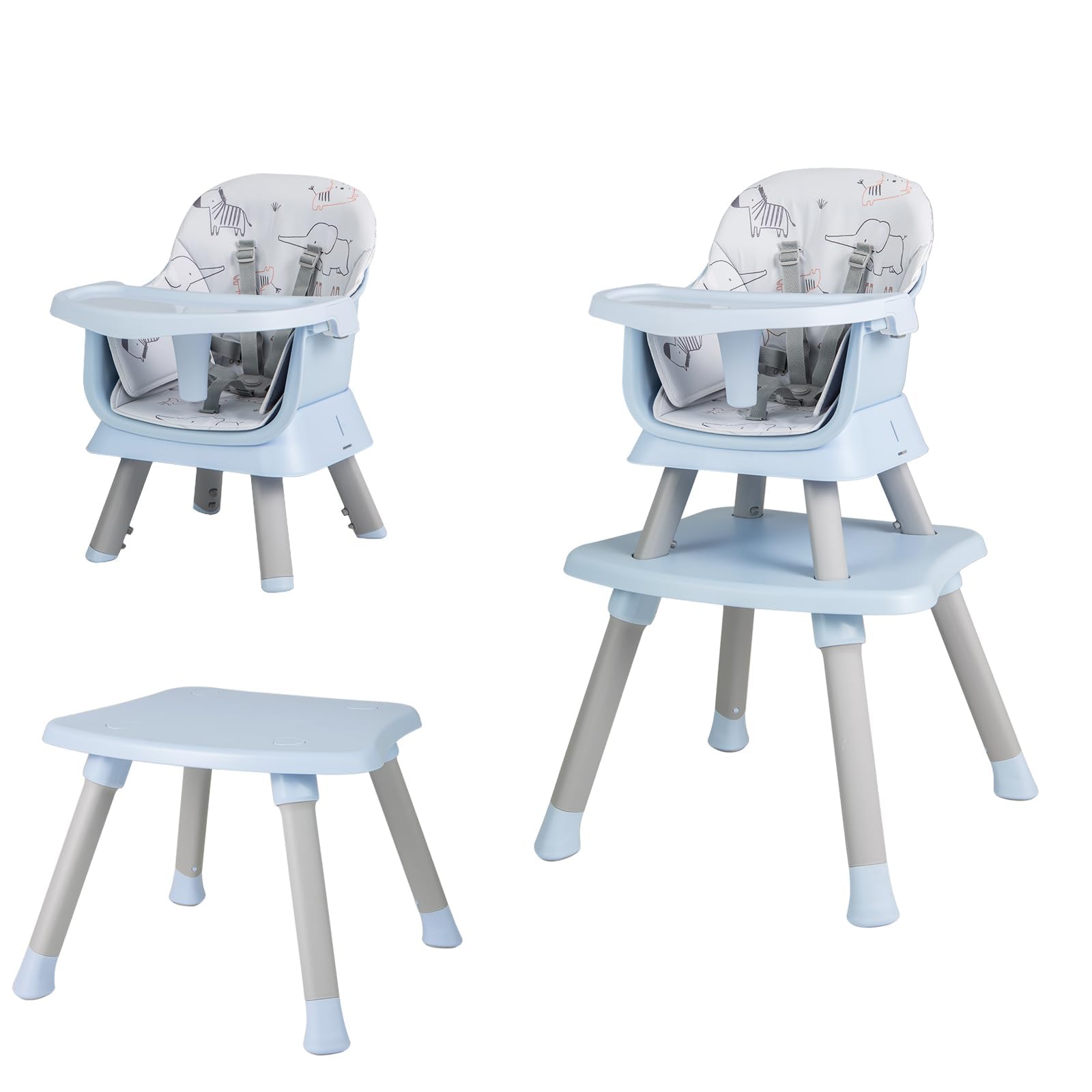 LIFEZEAL Trona para Niños de Polipropileno, Capacidad de Carga de 25 kg, Silla para Niños con Bandeja y Funda de Tela Extraíble, Trona Combinada con Cinturón de Seguridad, 7-36 Meses (Azul)