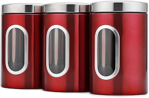 Juego de recipientes de cocina de 3 piezas para azúcar, alimentos, té, café, dulces, tarros de almacenamiento de acero inoxidable con ventanas