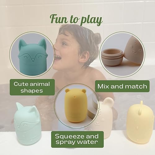 Miniatura 3 de Juguetes de baño no tóxicos para bebés, juguetes de baño de silicona, juguetes ecológicos para la bañera para niños pequeños (juego de 4 juguetes)