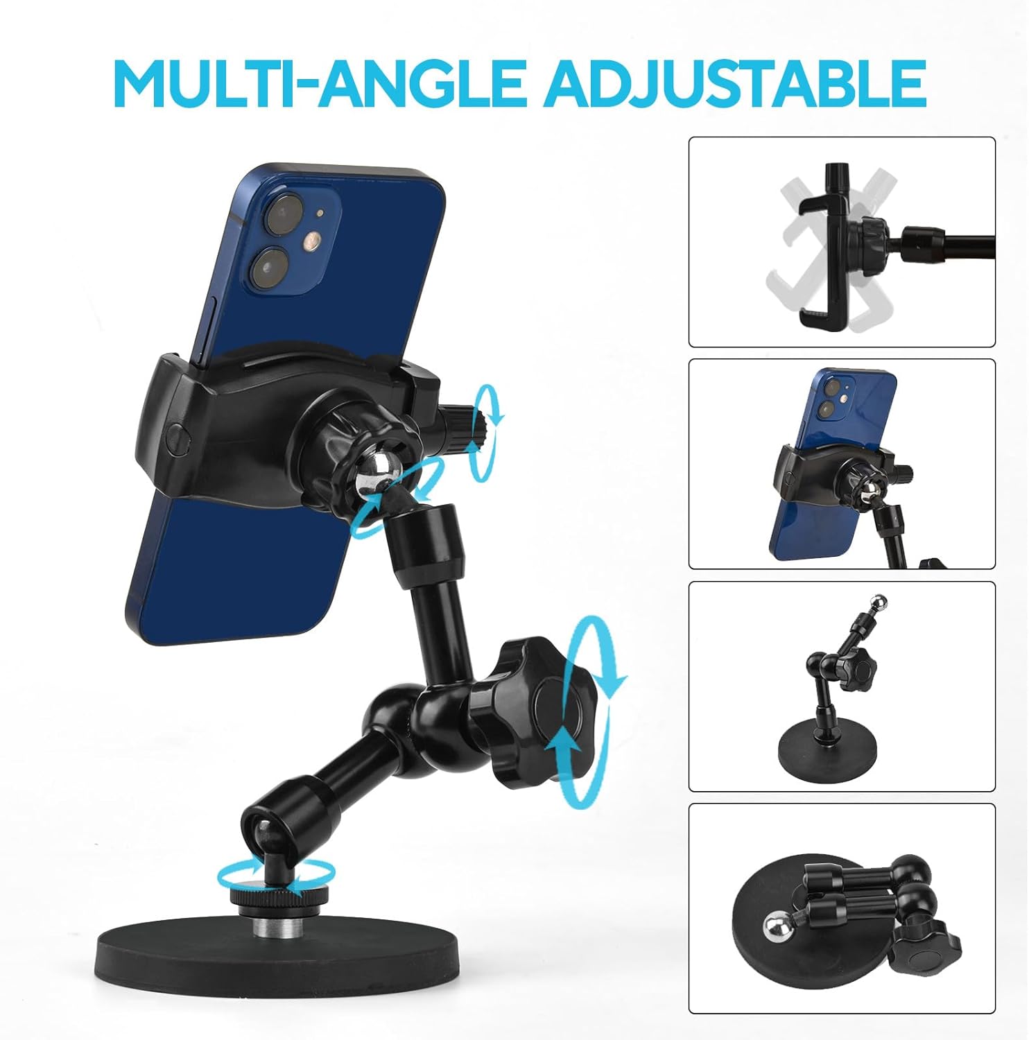 Magnetic Phone Holder for Gym, Magnetic Phone Mount with 3.46" Super Strong Magnetic Base, 360° Adjustable Metal Arm, Fit for All Smartphones - Image 3