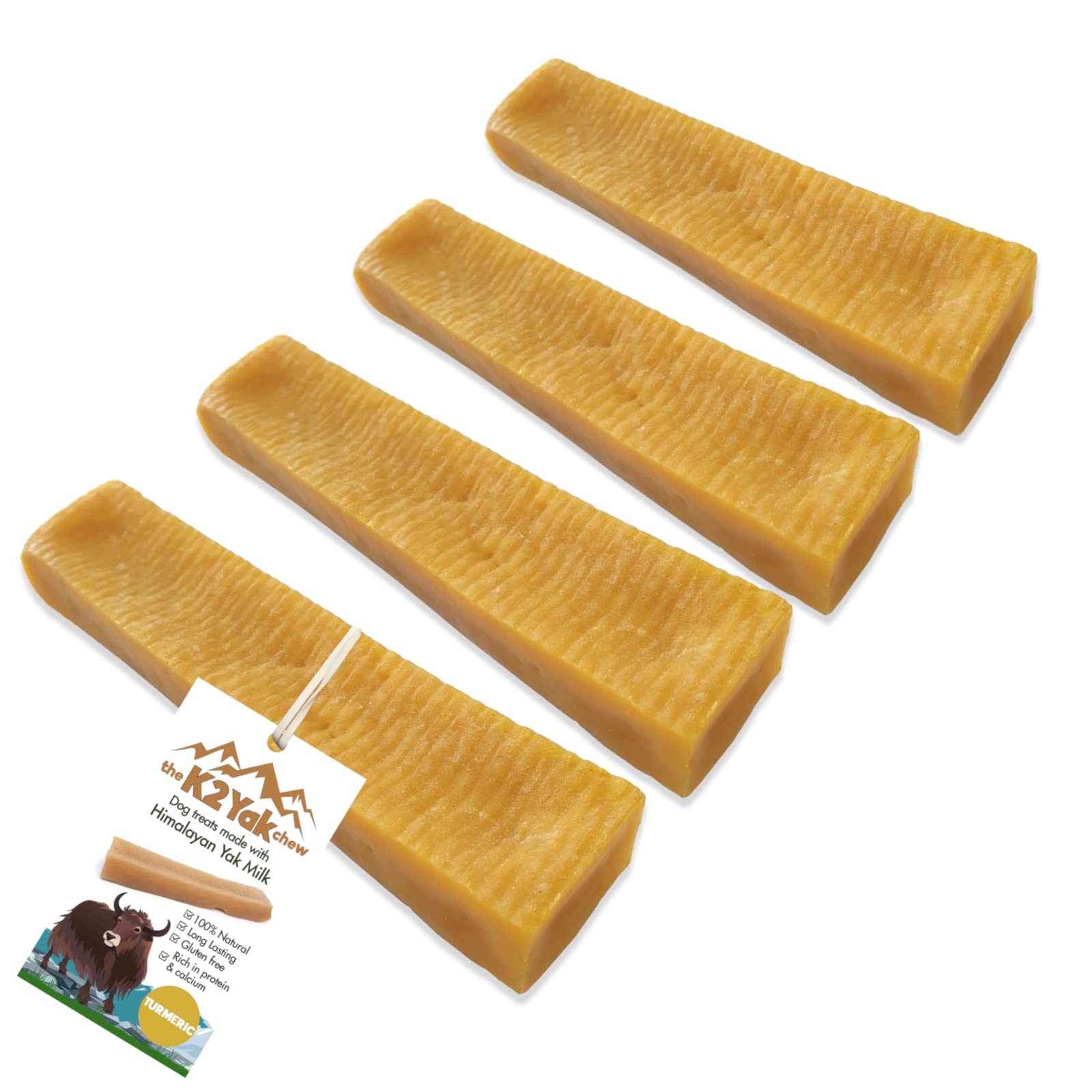 K2 Yak Chews 100% Natural Long Lasting Dog Treats Turmeric Flavour Large Chew 100-120g Pack of 4