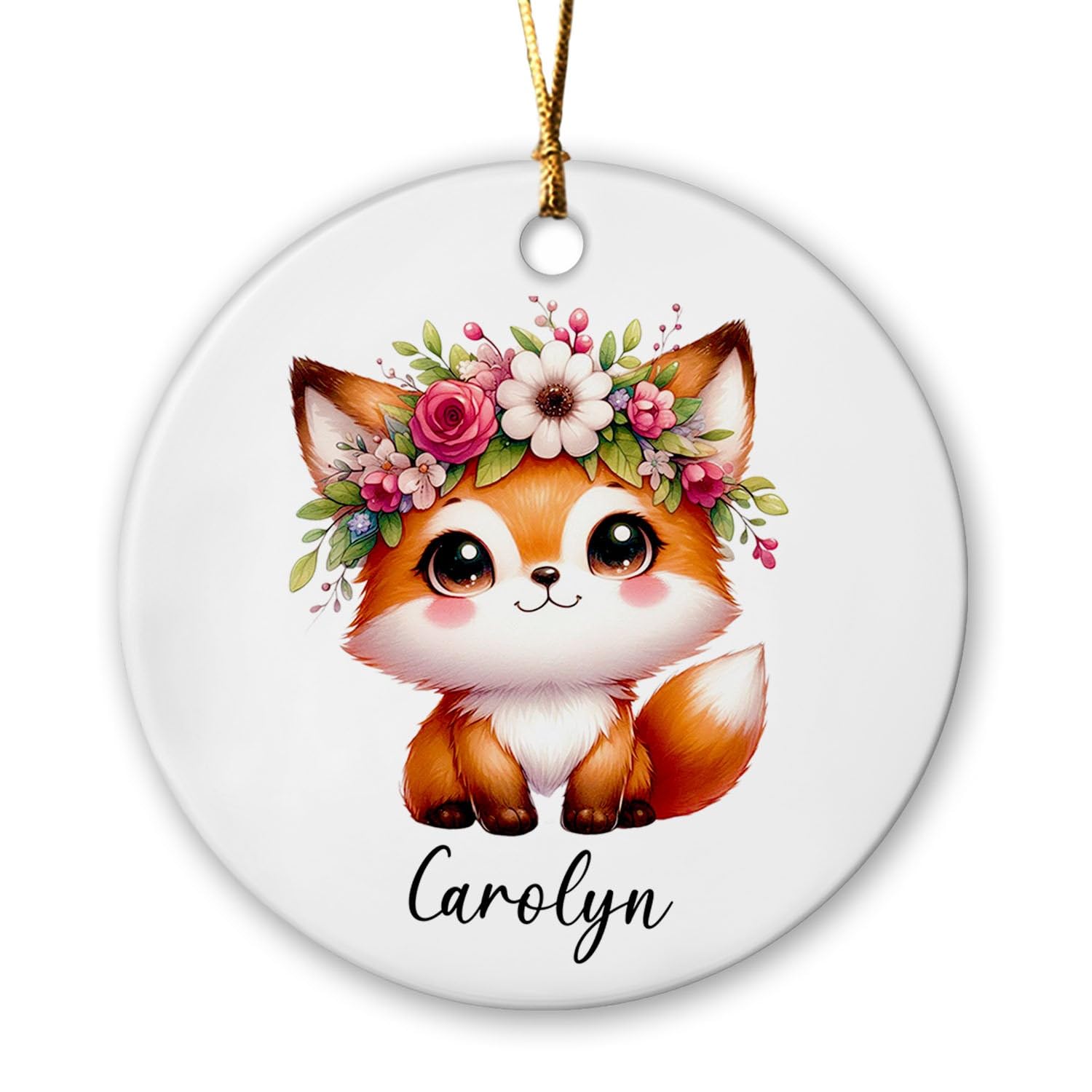 Personalized Fox Ceramic Ornament 2026, Fox Animal Xmas Tree Hanging Ornament, Customized Name Fox Floral Ornament Keepsake Gifts for Husband Wife,