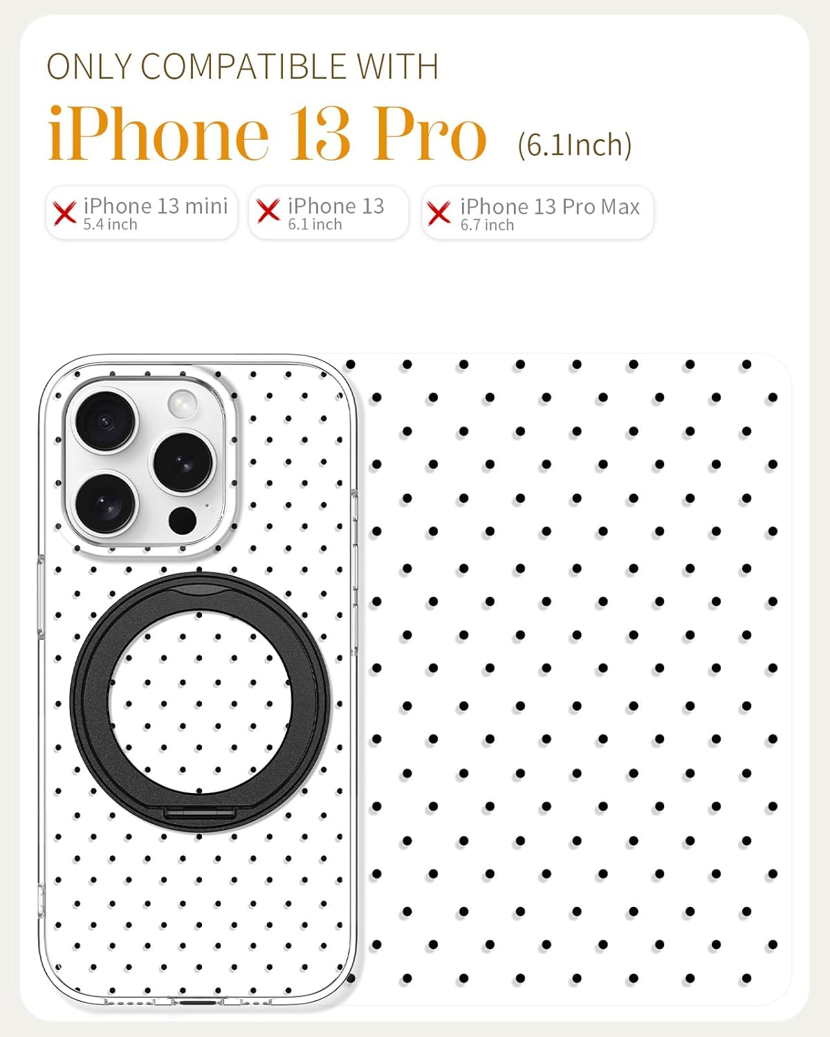 Loheckle for iPhone 13 Pro Case with Stand- Compatible with MagSafe Women Girls Cute Girly Aesthetic Unique Design Soft TPU Magnetic Ring Phone Cover for Apple 13 Pro, Polka - Image 2