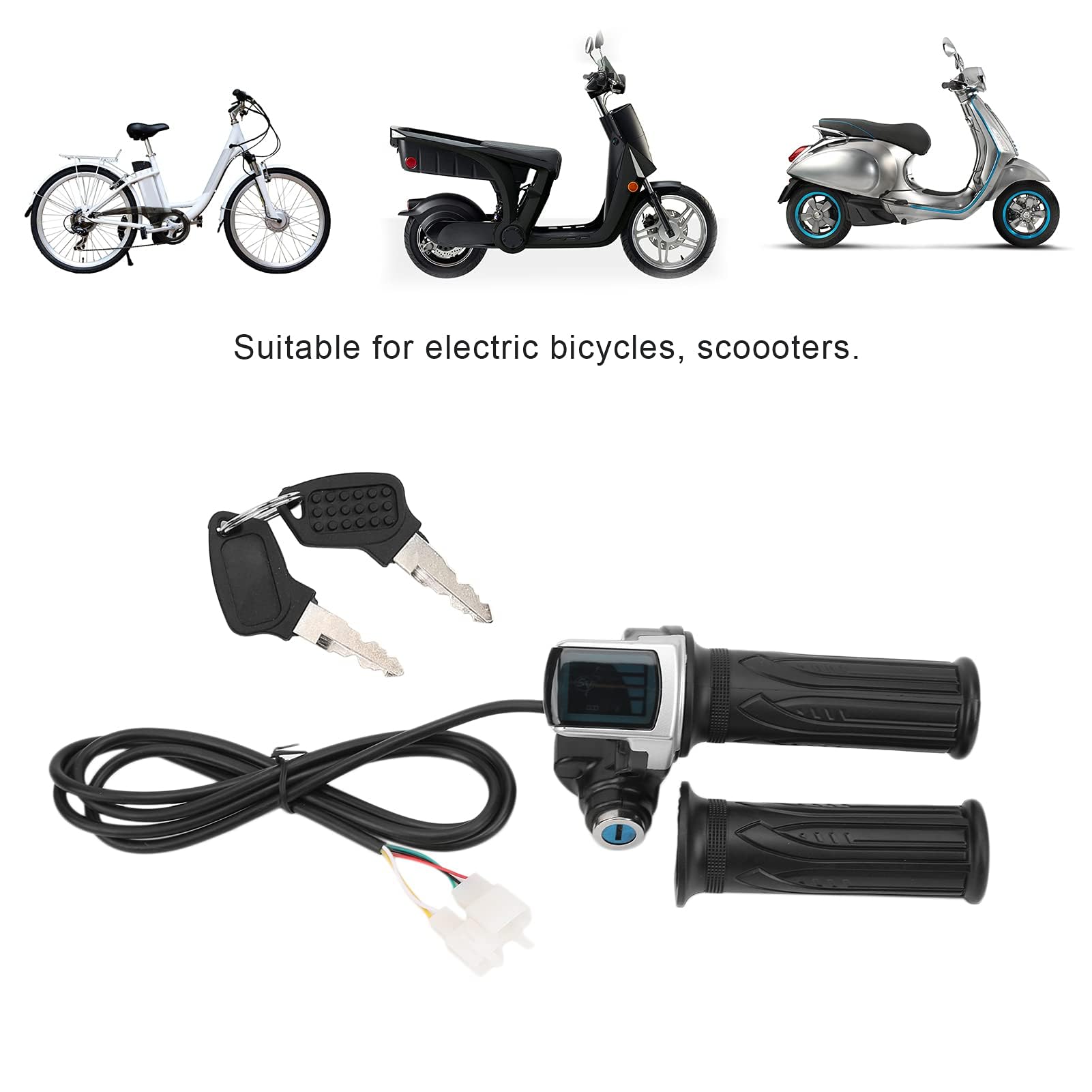 Uchwyty Uchwytu Przepustnicy, Rower Elektryczny Twist Uchwyt Przepustnicy Zestaw Kluczyków Wskaźnik LED do Skutera Motocyklowego 48V