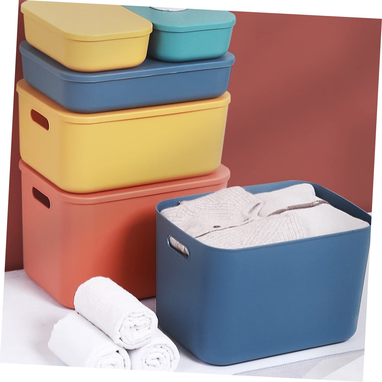 Contenitore con Coperchio e Manici Portaoggetti in Plastica Blu Grande Capacità per Organizzare Vestiti e Giocattoli, Leggero la Cameretta dei Ragazzo Ragazza