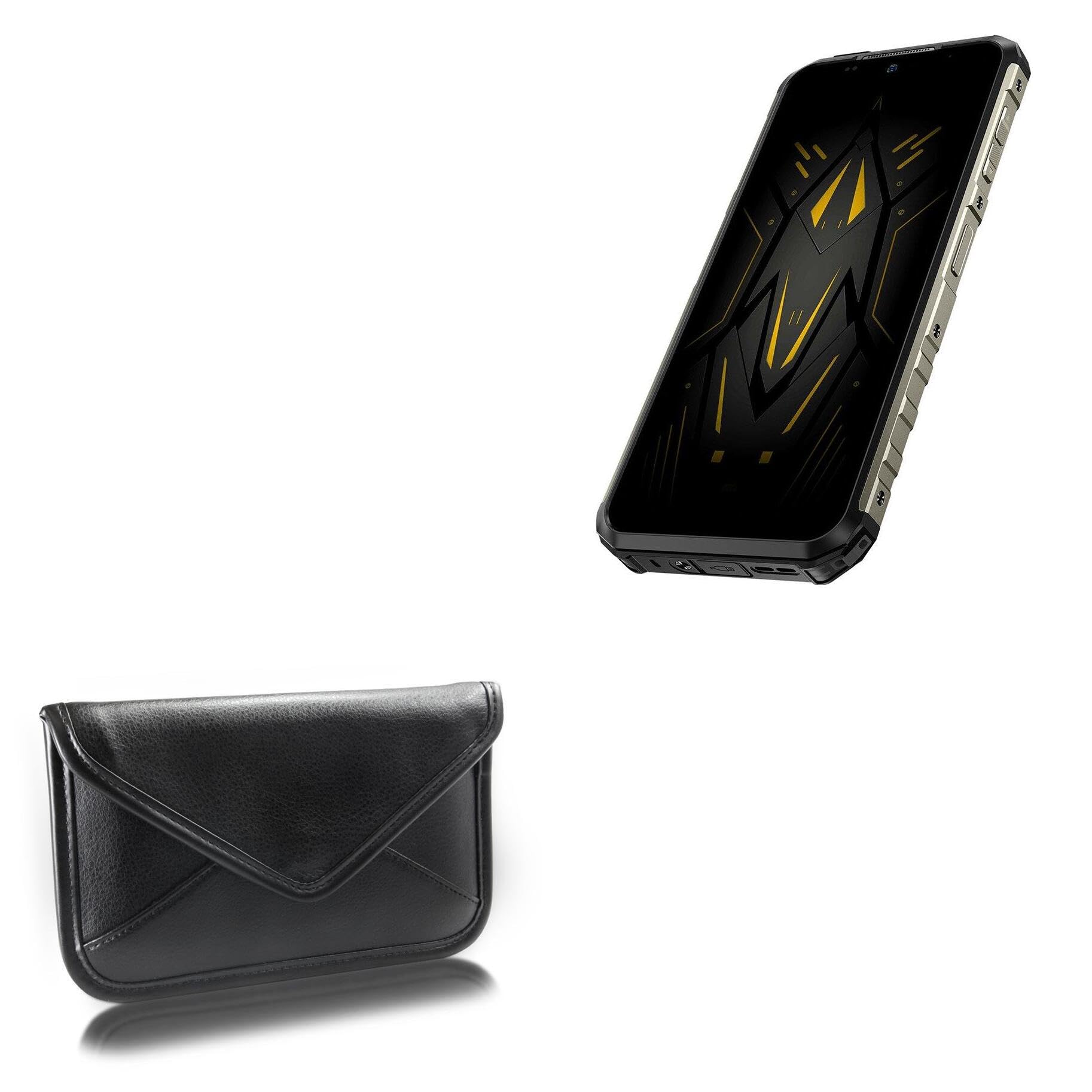 BoxWave Case Compatible with Ulefone Armor 22 - Elite Leather Messenger Pouch, Synthetic Leather Cover Case Envelope Design - Jet Black