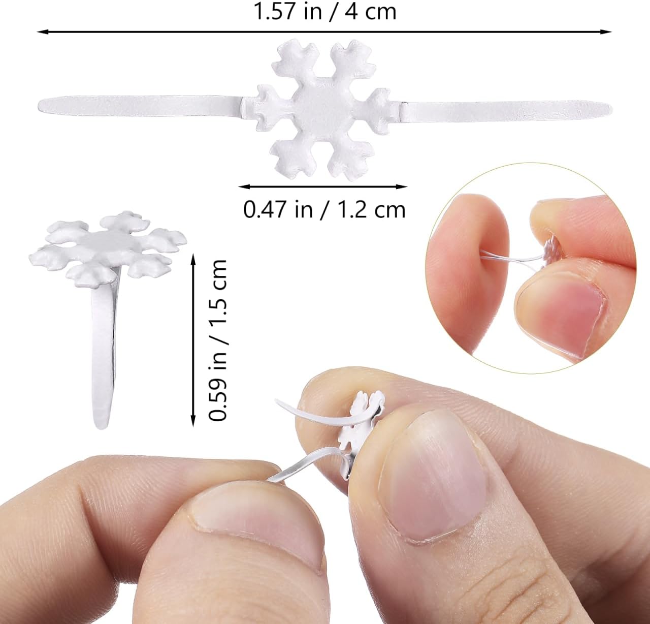 Tofficu 100pcs Snowflake Brads, Mini Paper Fastener, Christmas Scrapbooking Split Pins for Kids Crafts DIY Nails Accessories Embellishments, Diamond Metal Lades White 0.74inch