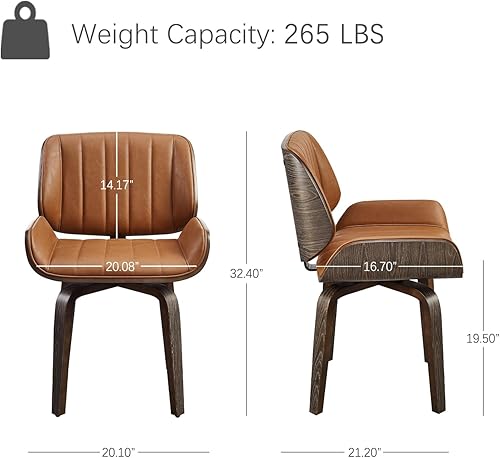 Miniatura 26 de Zouron Sillas de comedor giratorias, silla de escritorio moderna de mediados de siglo sin ruedas, silla de sala de estar de piel sintética con patas