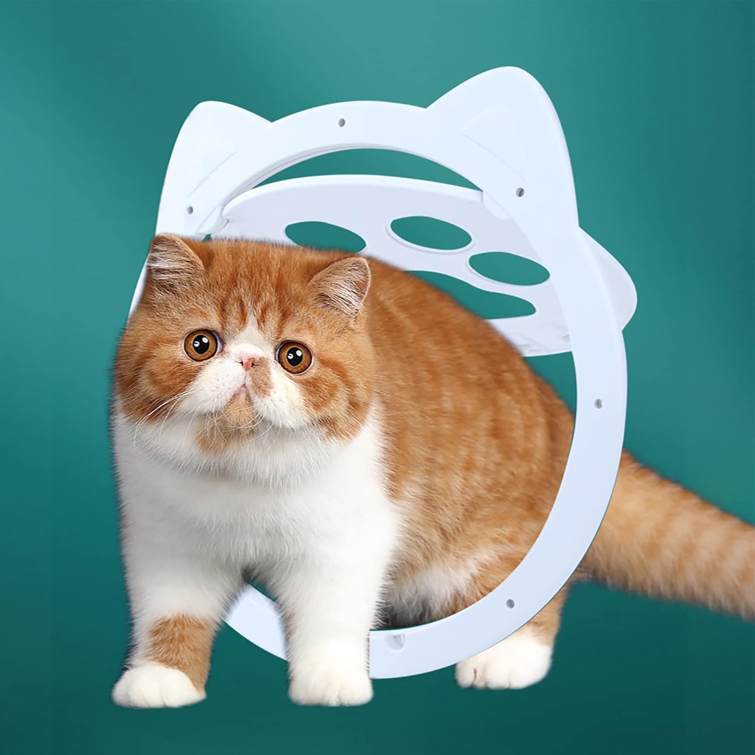 LHZMD Puerta Ferplast para Gatos y Perros pequeños Puerta abatible para Gatos, Instalación Universal, Entrada y Salida Regulable en Cuatro direcciones, Túnel Parcial,Blanco