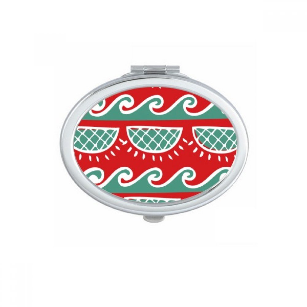 Miroir de poche ovale avec dessin de totem mexicain vert rouge et compact
