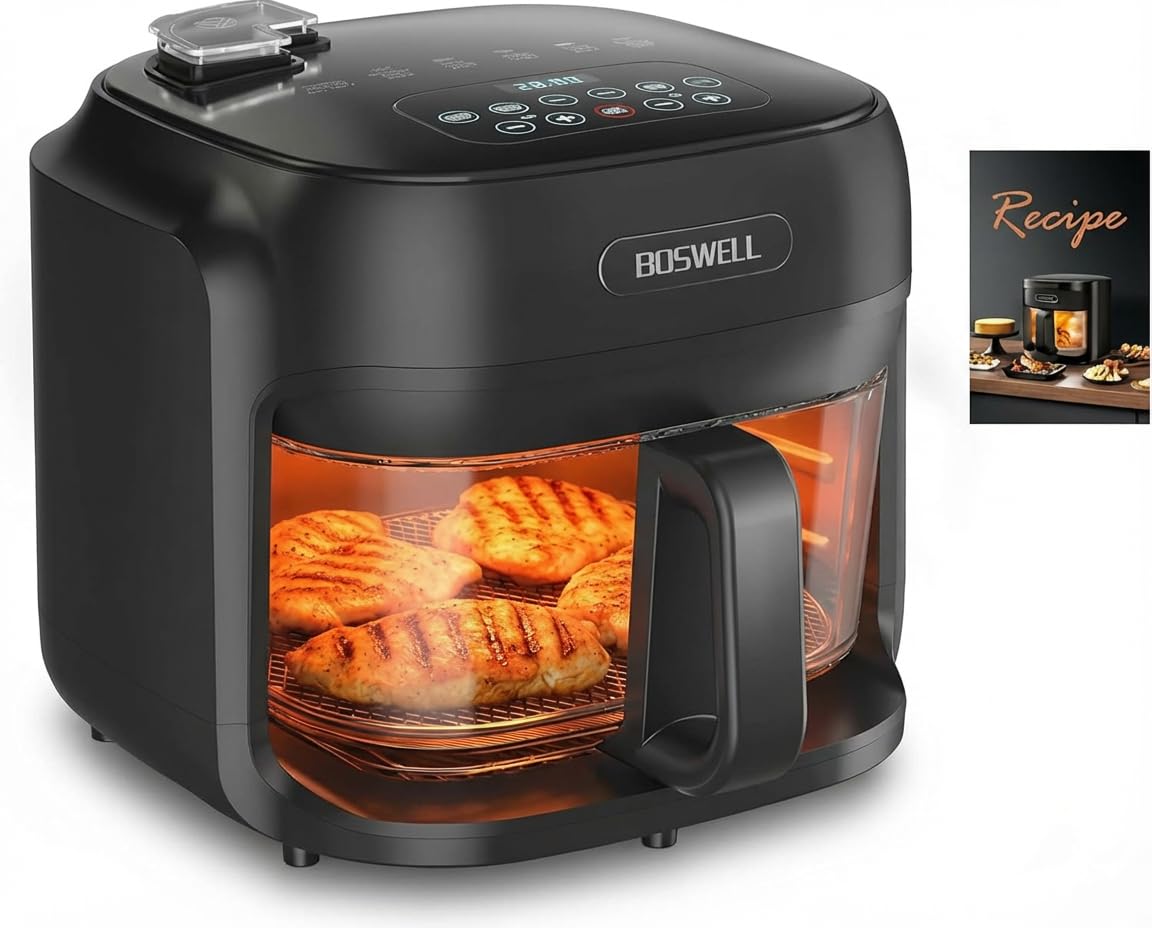 BOSWELL 7.5Qt Glass Air Fryer (black)