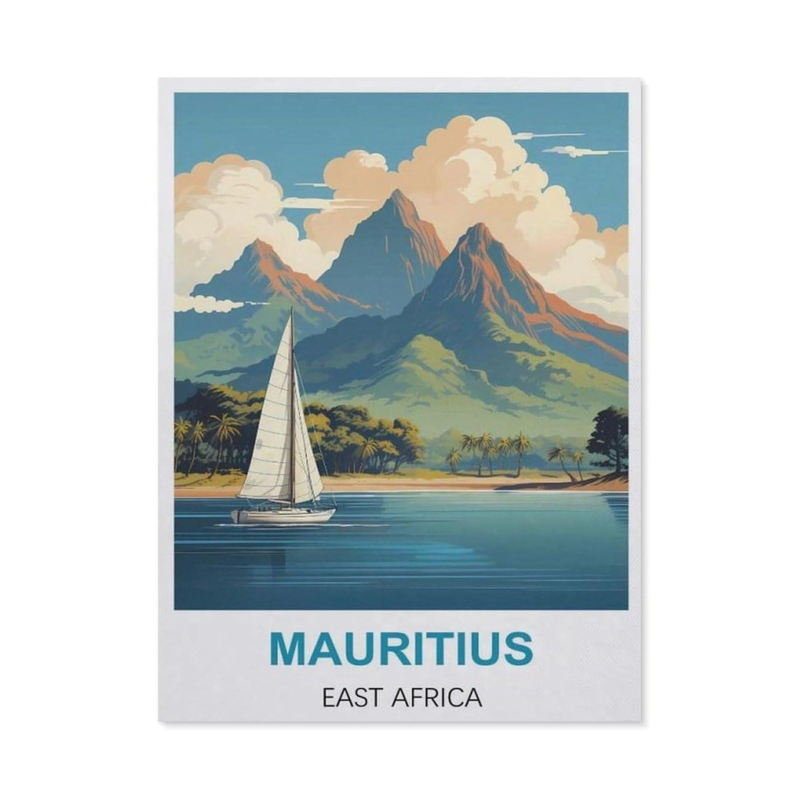 BEAYODKP Diamond Painting，Mauritius East Africa Vintage Travel Posters，Diamond Painting Art Embroidery Cross Stitch Pictures Gift Wall Decoration（50 x 60 cm/19.68 x 23.62 inches）-BX76